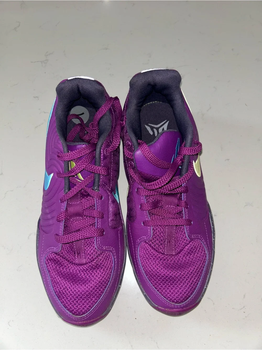 Nike Purple Basketball Sneakers with Blue and Gold Swooshes - Picture 3 of 4